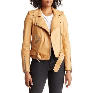 NWT Walter Baker Allison 100% Lamb Leather Moto Jacket Macaroon Large $698
